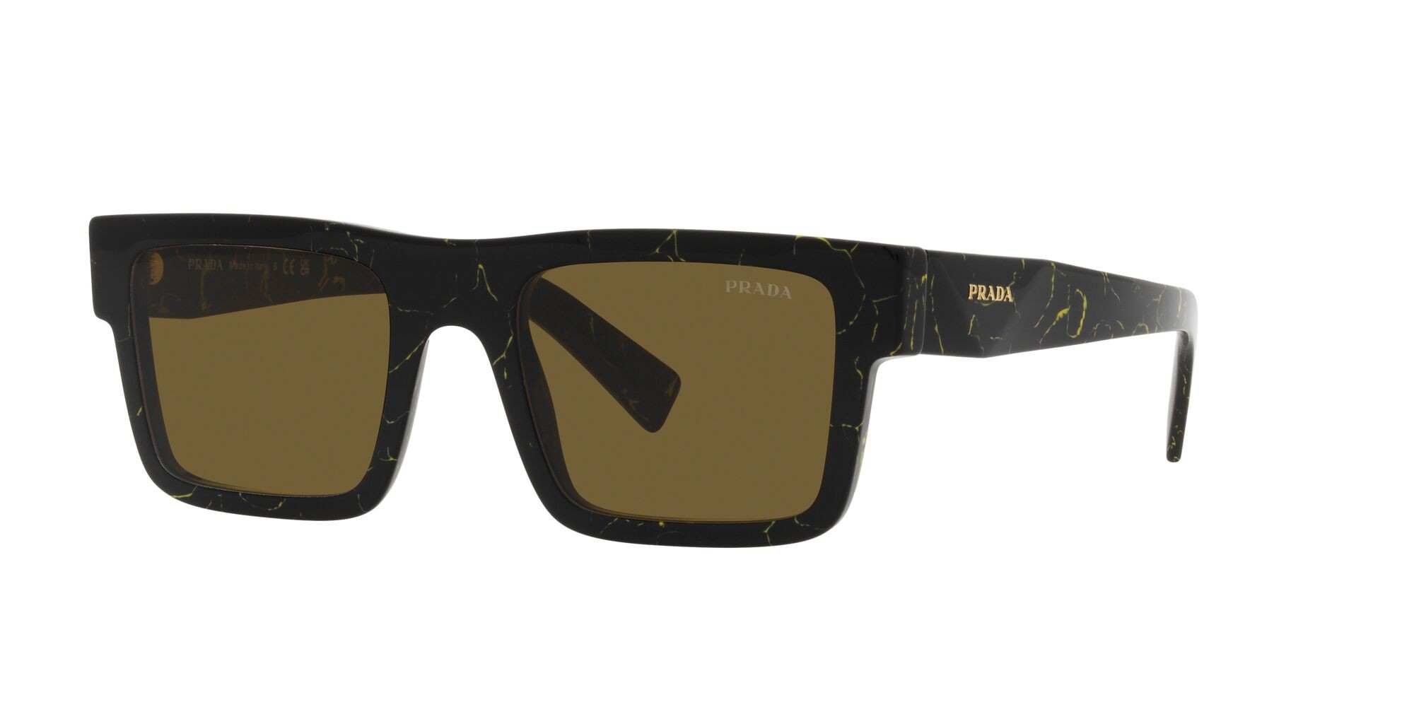 Occhiali da sole Prada PR 19WS (19D01T) colore black/yellow marble forma rettangolare lenti marrone scuro