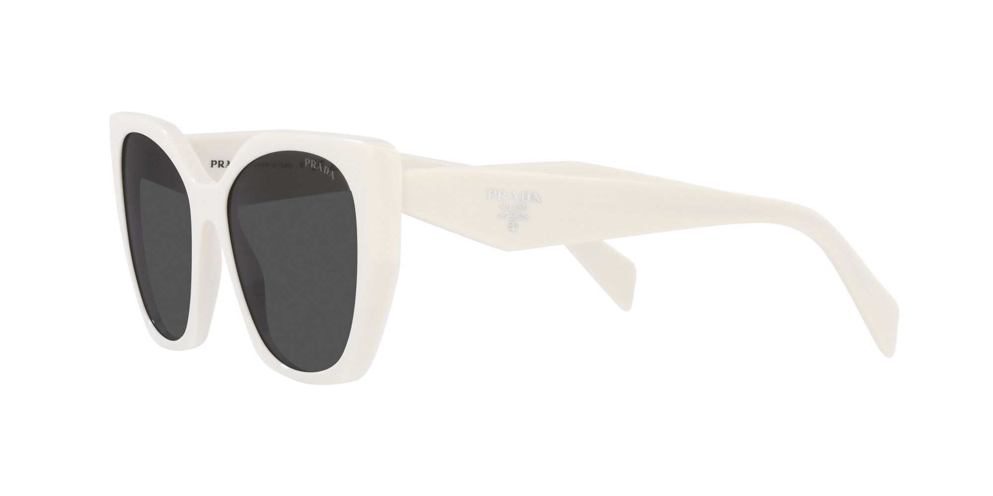 Sunglasses Prada PR 19ZS (1425S0) color bianco talco shape square lenses grigio scuro
