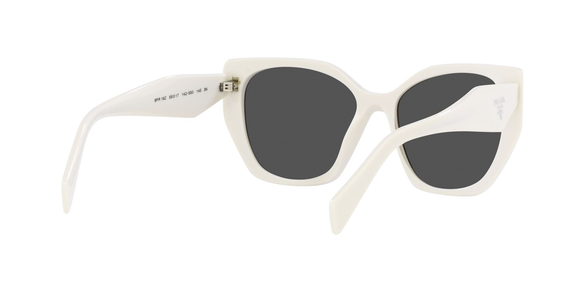 Sunglasses Prada PR 19ZS (1425S0) color bianco talco shape square lenses grigio scuro