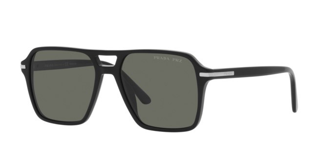 Occhiali da sole Prada PR 20YS (1AB03R) colore black forma aviator lenti polar green