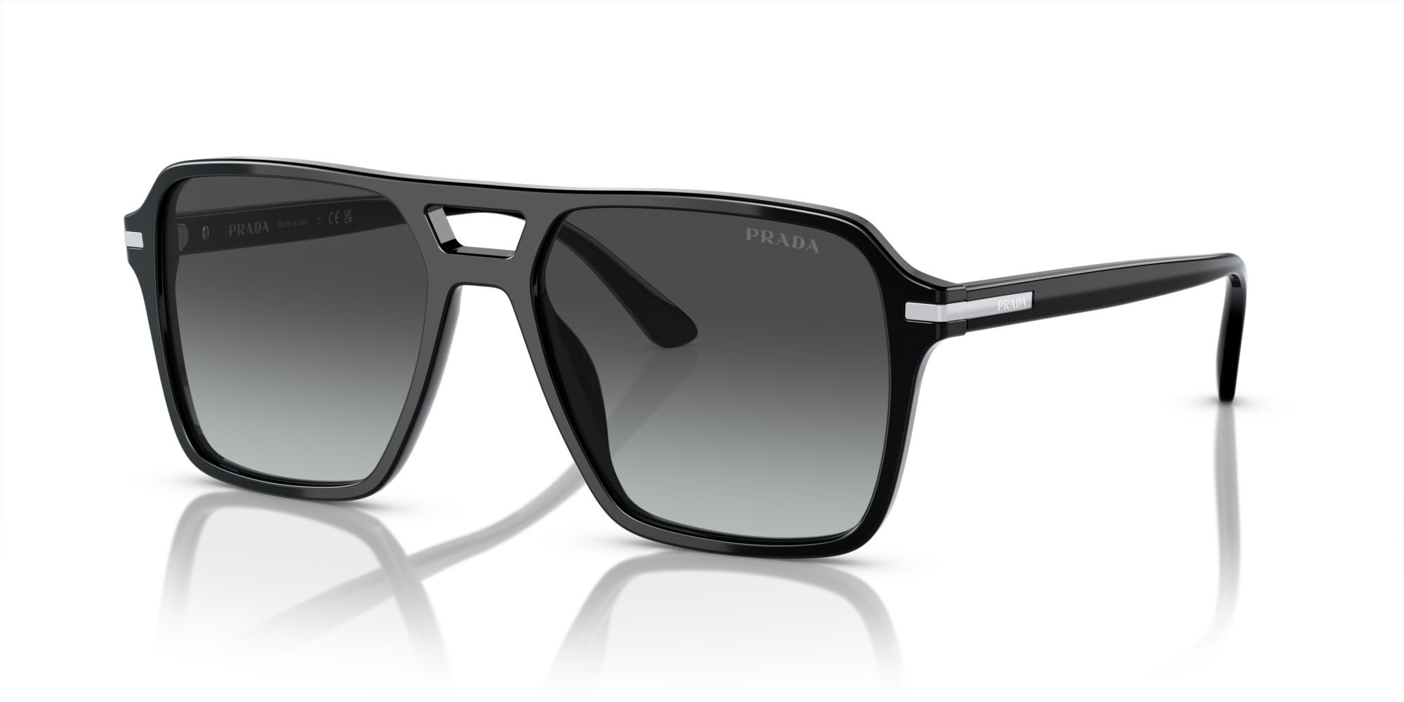 Occhiali da sole Prada PR 20YS (1AB06T) colore nero forma aviator lenti grigio