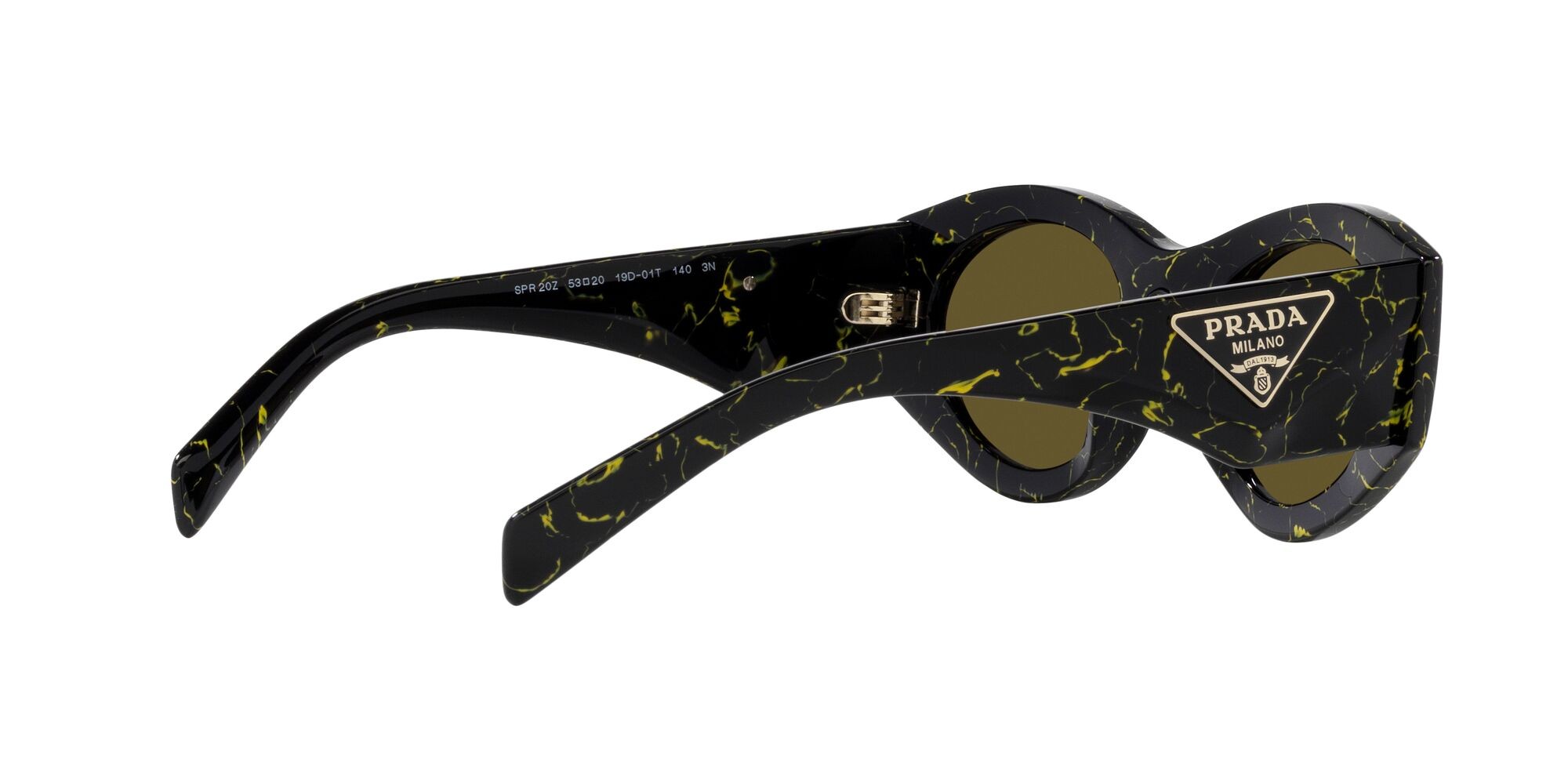 Sonnenbrillen Prada PR 20ZS (19D01T) farbe black yellow marble form oval gläser marrone scuro