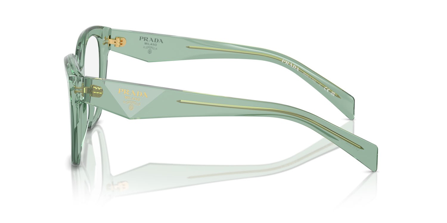 Eyeglasses Prada PR 20ZV (11R1O1) color salvia trasparente shape irregular lenses lente demo