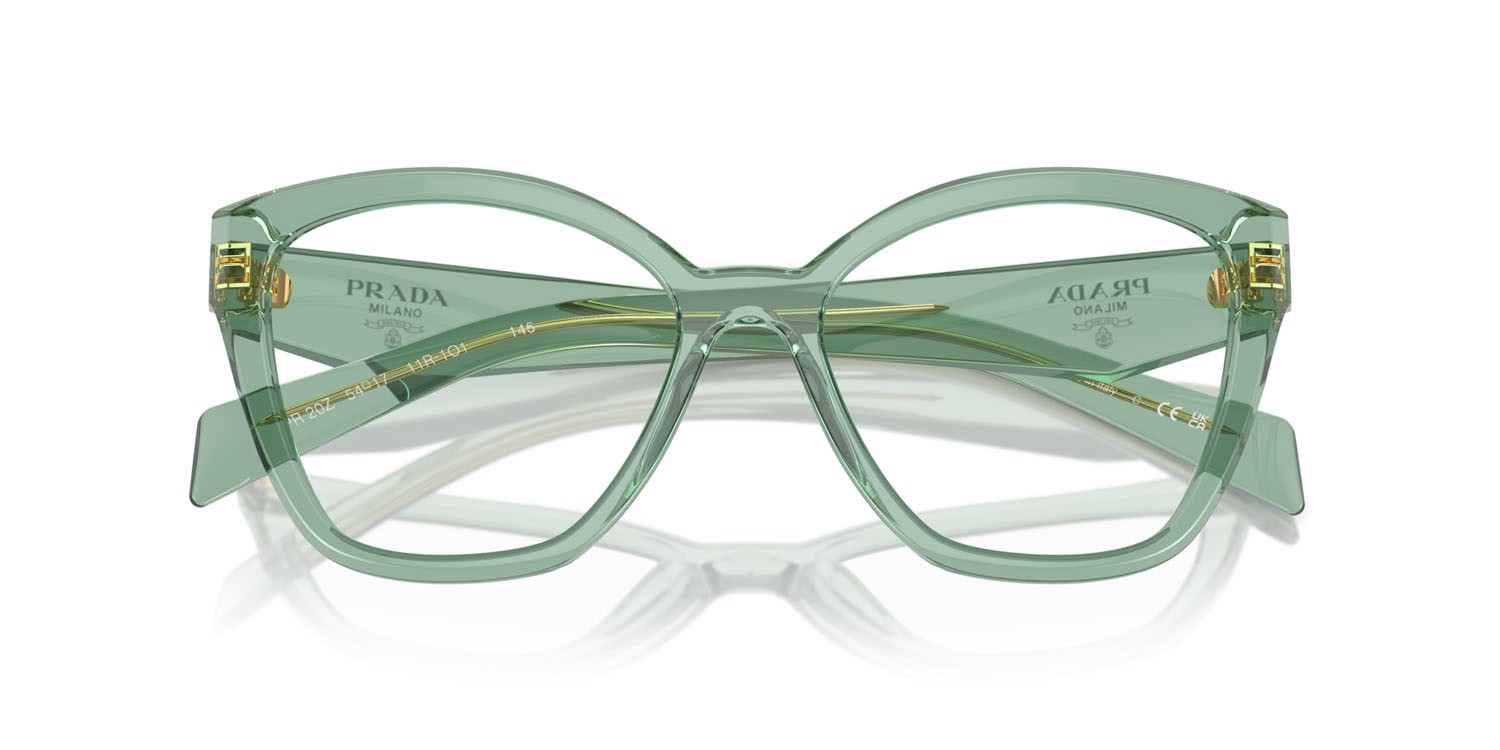 Eyeglasses Prada PR 20ZV (11R1O1) color salvia trasparente shape irregular lenses lente demo