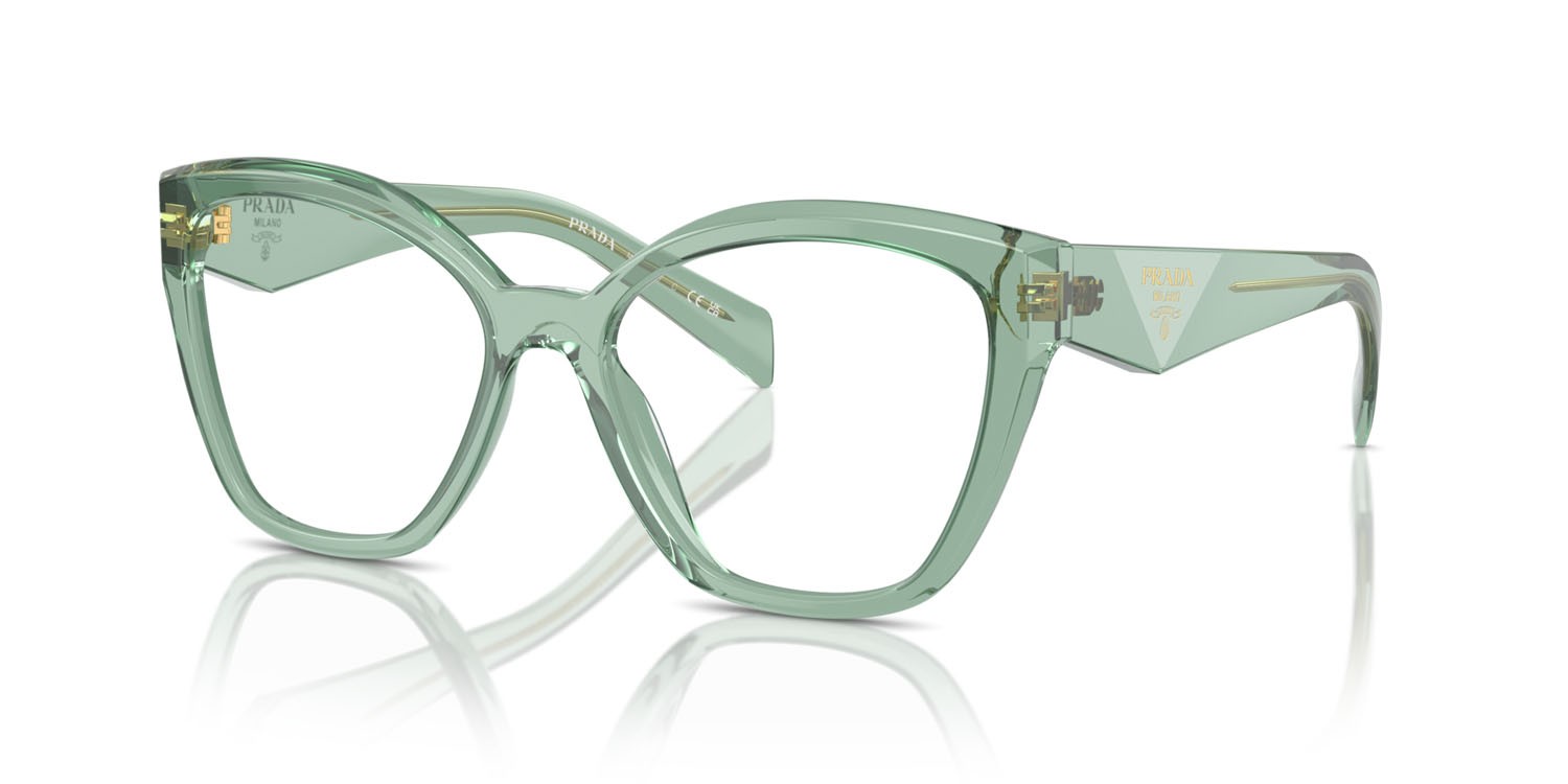 Eyeglasses Prada PR 20ZV (11R1O1) color salvia trasparente shape irregular lenses lente demo