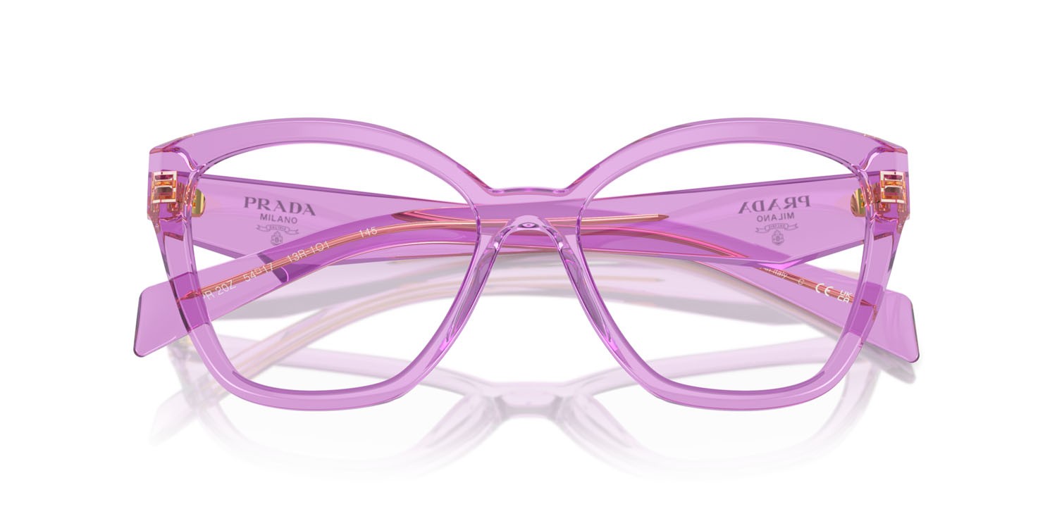 Eyeglasses Prada PR 20ZV (13R1O1) color ametista trasparente shape irregular lenses lente demo