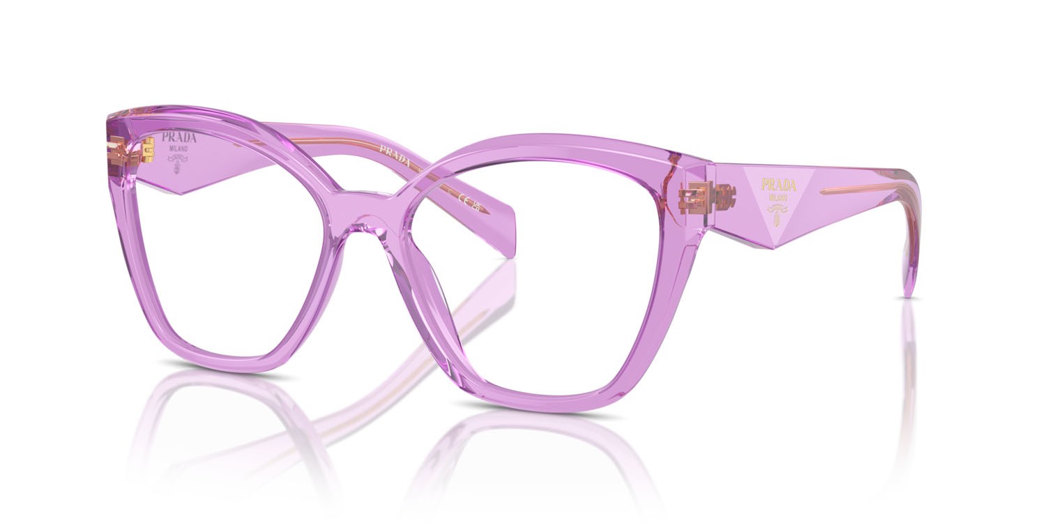 Eyeglasses Prada PR 20ZV (13R1O1) color ametista trasparente shape irregular lenses lente demo