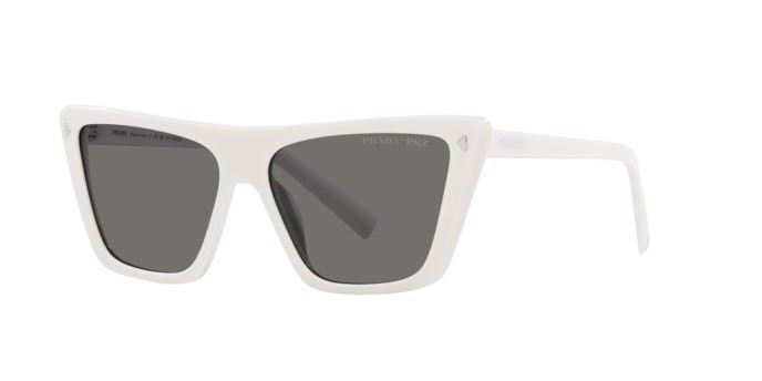 Sonnenbrillen Prada PR 21ZS (1425Z1) farbe bianco talco form schmetterling gläser polar grigio scuro