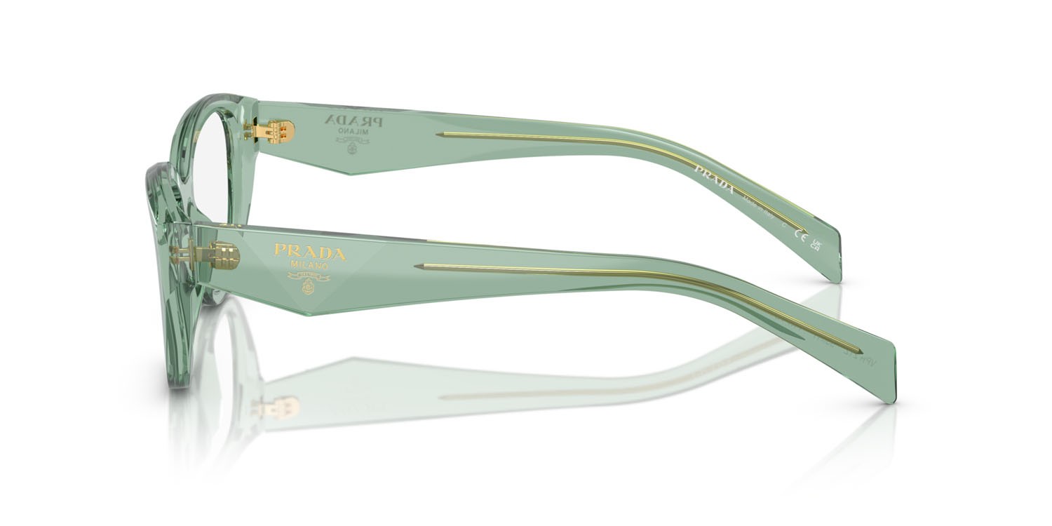 Eyeglasses Prada PR 21ZV (11R1O1) color salvia trasparente shape irregular lenses lente demo