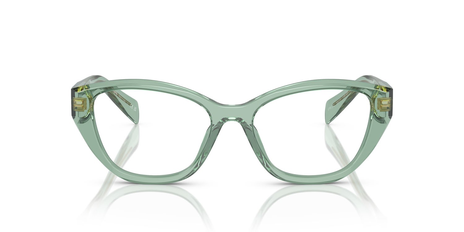 Eyeglasses Prada PR 21ZV (11R1O1) color salvia trasparente shape irregular lenses lente demo