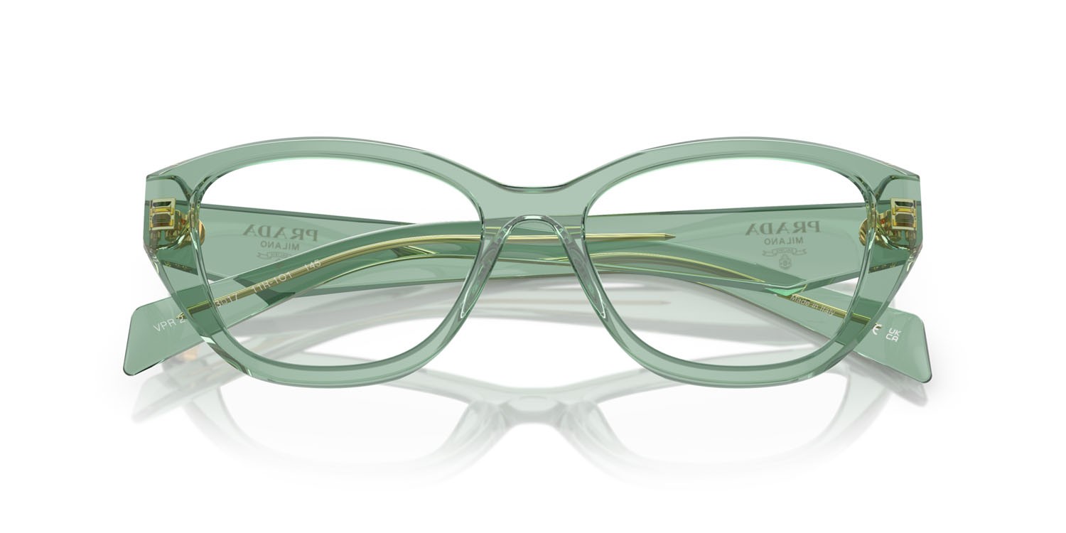 Eyeglasses Prada PR 21ZV (11R1O1) color salvia trasparente shape irregular lenses lente demo