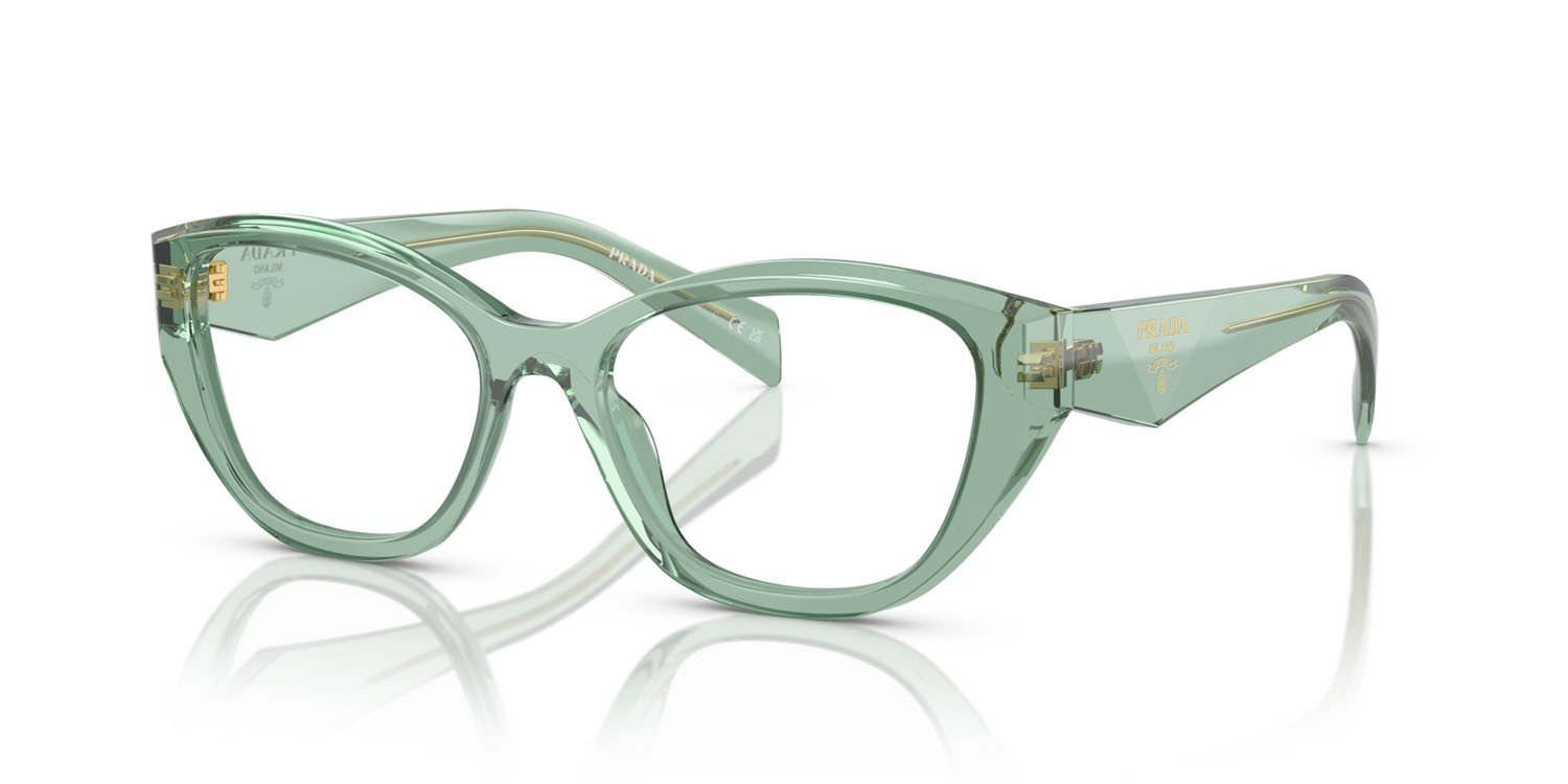 Eyeglasses Prada PR 21ZV (11R1O1) color salvia trasparente shape irregular lenses lente demo