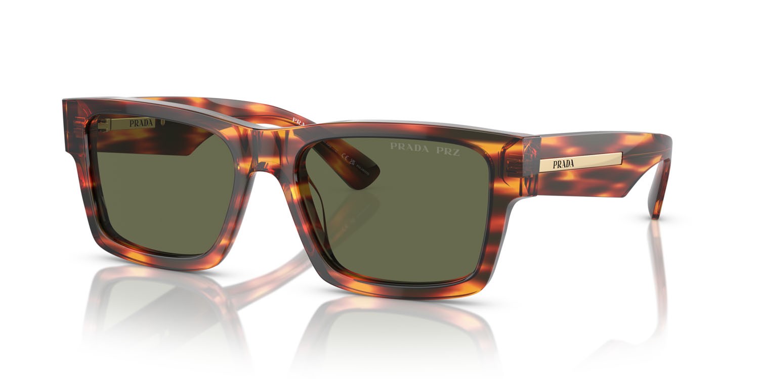 Sonnenbrillen Prada PR 25ZS (16S03R) farbe striped briar tortoise form rechteckig gläser polarizzata verde