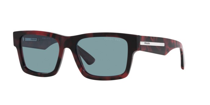 Sunglasses Prada PR 25ZS (18I04D) color violetto tartarugato shape rectangle lenses polar verde