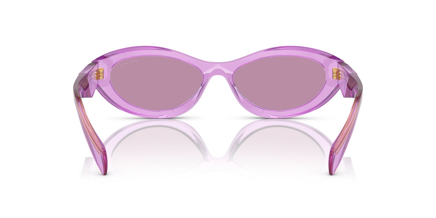 Occhiali da sole Prada PR 26ZS (13R07Q) colore ametista trasparente forma irregolare lenti violetto scuro con specchiatura argento interna