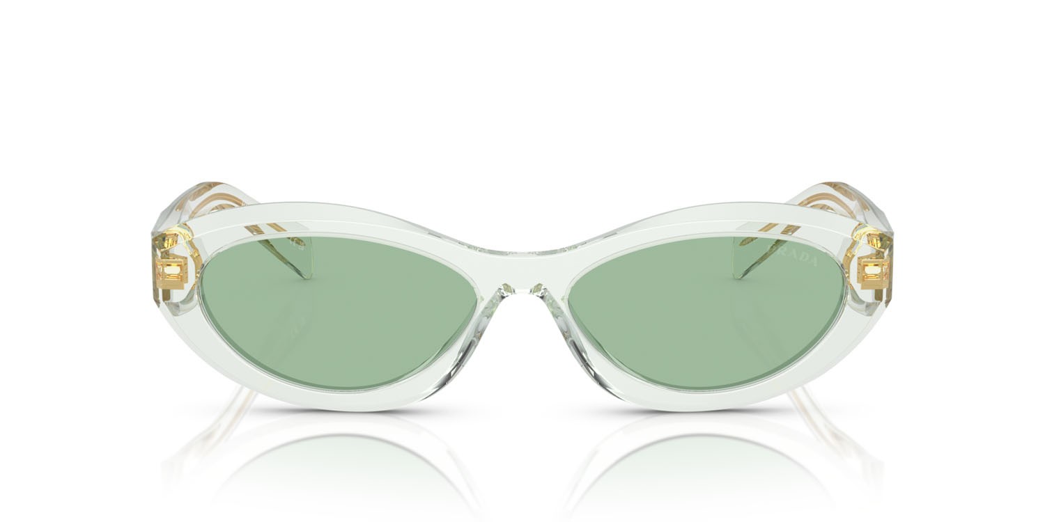 Occhiali da sole Prada PR 26ZS (14R20E) colore verde menta trasparente forma irregolare lenti verde