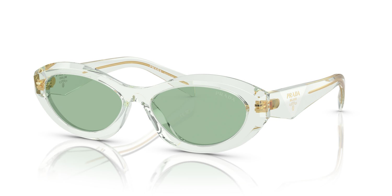 Occhiali da sole Prada PR 26ZS (14R20E) colore verde menta trasparente forma irregolare lenti verde