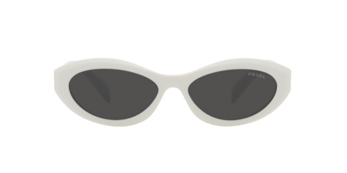 Sunglasses Prada PR 26ZS (17K08Z) color nero/bianco talco shape irregular lenses grigio scuro