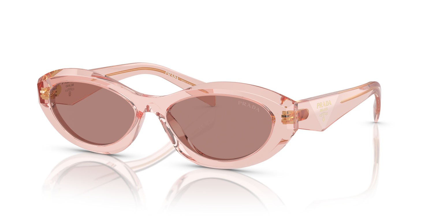 Sunglasses Prada PR 26ZS (19Q10D) color pesca trasparente shape irregular lenses marrone chiaro