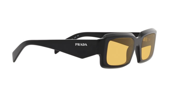 Sunglasses Prada PR 27ZS (16K70A) color nero shape irregular lenses giallo