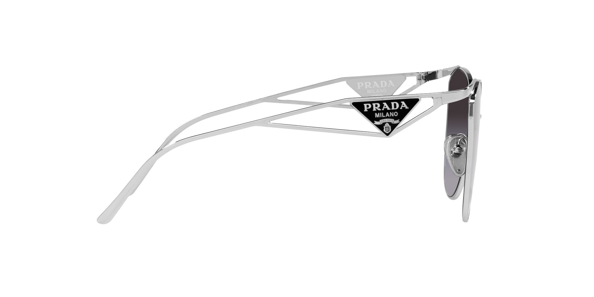 Sunglasses Prada PR 50ZS (1BC09S) color argento shape irregular lenses sfumato grigio