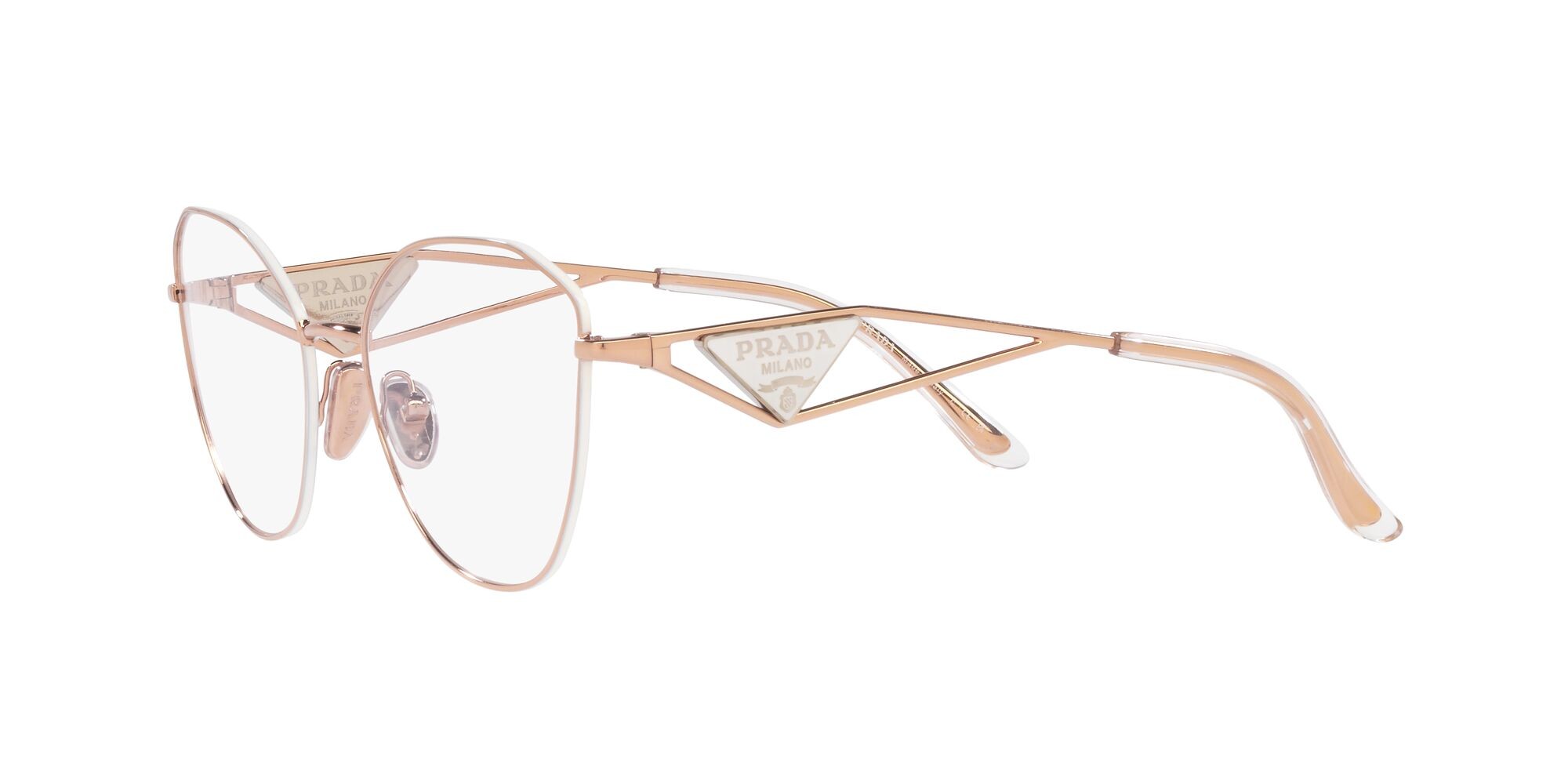 Eyeglasses Prada PR 52ZV (SVF1O1) color oro rosa shape irregular lenses lente demo
