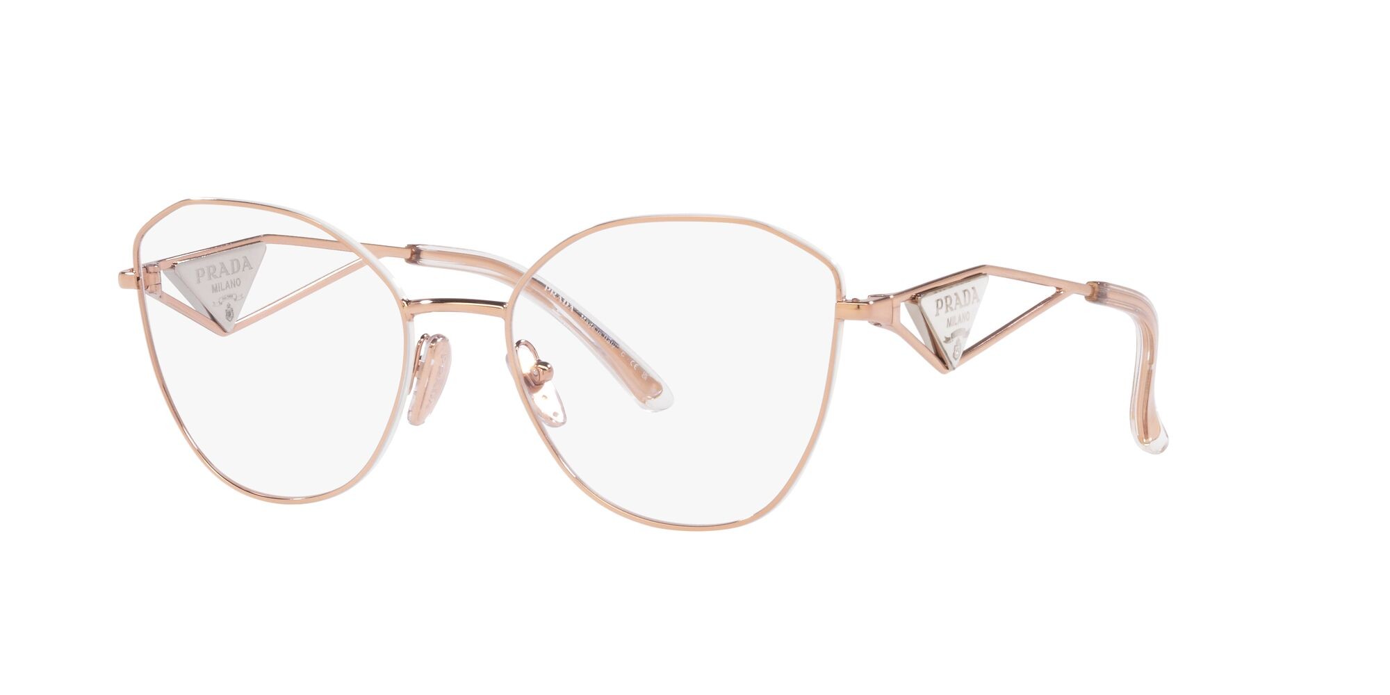 Eyeglasses Prada PR 52ZV (SVF1O1) color oro rosa shape irregular lenses lente demo
