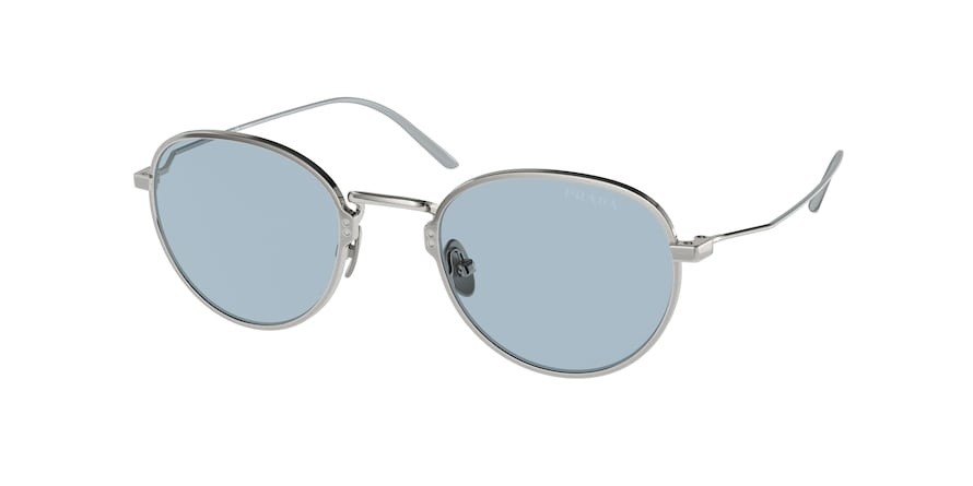Sunglasses Prada PR 53WS (05Q05I) color satin titanium shape pantos lenses blue