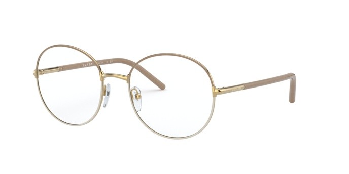 Brillen Prada PR 55WV (06I1O1) farbe beige/white form rund gläser demo lens