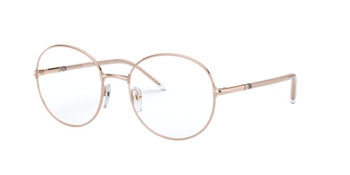 Eyeglasses Prada PR 55WV (SVF1O1) color pink gold shape round lenses demo lens