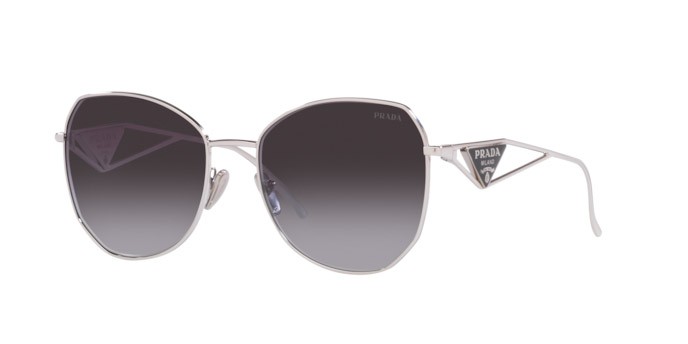 Occhiali da sole Prada PR 57YS (1BC5D1) colore silver forma irregolare lenti grey gradient