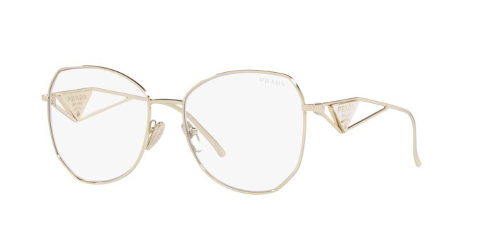 Sonnenbrillen Prada PR 57YS (ZVN08N) farbe pale gold form unregelmäßig gläser clear blu light filter