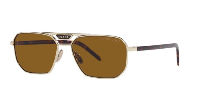 Occhiali da sole Prada PR 58YS (ZVN5Y1) colore pale gold forma rettangolare lenti polar dark brown