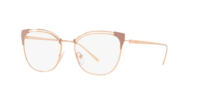 Brillen Prada PR 62UV (YEP1O1) farbe beige/pink gold form cat-eye gläser demo lens