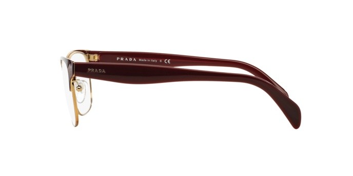Eyeglasses Prada PR 65RV (UAN1O1) color bordeaux on pale gold shape rectangle lenses demo lens