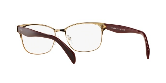 Eyeglasses Prada PR 65RV (UAN1O1) color bordeaux on pale gold shape rectangle lenses demo lens