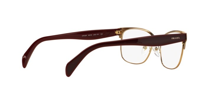 Eyeglasses Prada PR 65RV (UAN1O1) color bordeaux on pale gold shape rectangle lenses demo lens