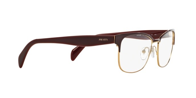 Eyeglasses Prada PR 65RV (UAN1O1) color bordeaux on pale gold shape rectangle lenses demo lens