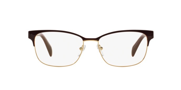 Eyeglasses Prada PR 65RV (UAN1O1) color bordeaux on pale gold shape rectangle lenses demo lens