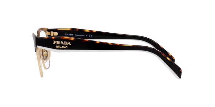 Eyeglasses Prada PR 65YV (AAV1O1) color black/pale gold shape irregular lenses demo lens