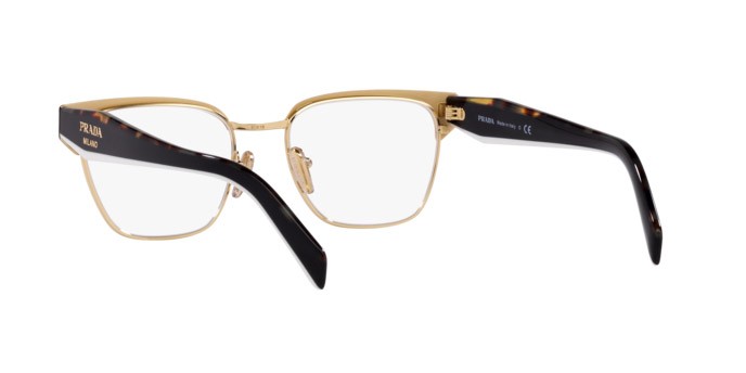 Eyeglasses Prada PR 65YV (AAV1O1) color black/pale gold shape irregular lenses demo lens