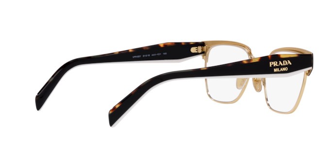 Eyeglasses Prada PR 65YV (AAV1O1) color black/pale gold shape irregular lenses demo lens