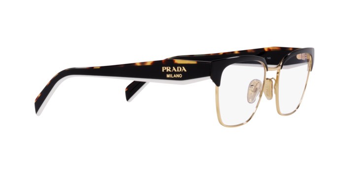 Eyeglasses Prada PR 65YV (AAV1O1) color black/pale gold shape irregular lenses demo lens