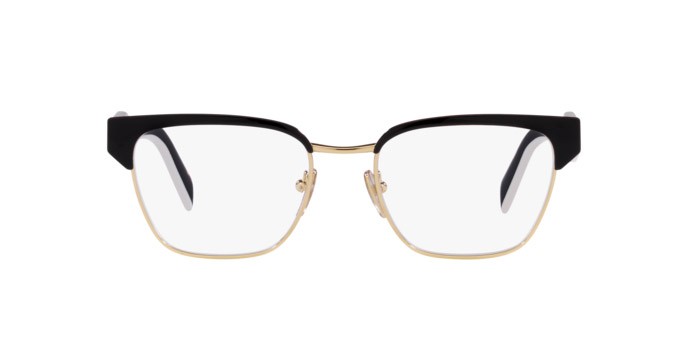 Eyeglasses Prada PR 65YV (AAV1O1) color black/pale gold shape irregular lenses demo lens