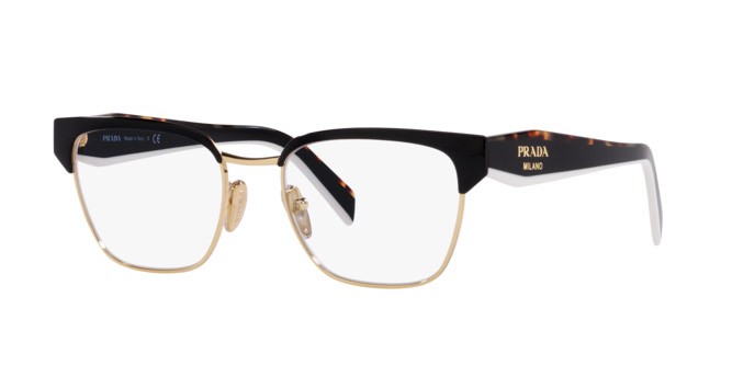 Eyeglasses Prada PR 65YV (AAV1O1) color black/pale gold shape irregular lenses demo lens