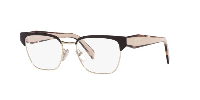 Eyeglasses Prada PR 65YV (KOF1O1) color brown/pale gold shape irregular lenses demo lens