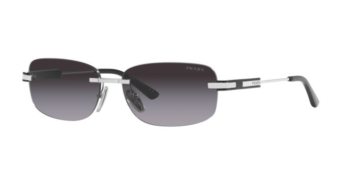 Sonnenbrillen Prada PR 68ZS (1BC09S) farbe argento form unregelmäßig gläser sfumato grigio
