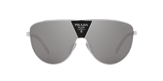 Occhiali da sole Prada PR 69ZS (1BC2B0) colore argento forma rettangolare lenti grigio chiaro specchiato argento