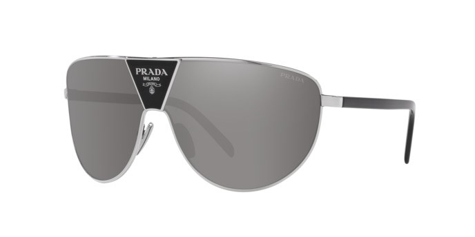 Occhiali da sole Prada PR 69ZS (1BC2B0) colore argento forma rettangolare lenti grigio chiaro specchiato argento