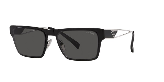 Sunglasses Prada PR 71ZS (1BO5S0) color nero opaco shape square lenses grigio scuro